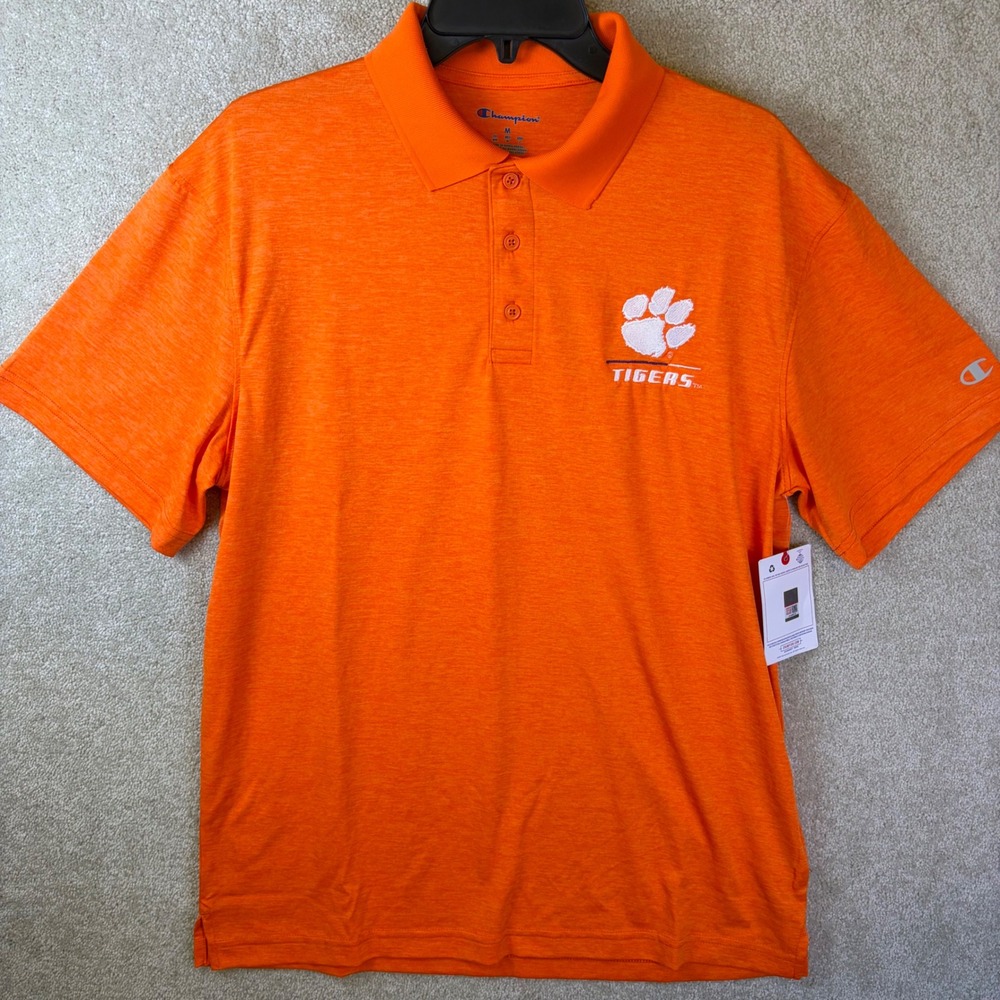 Champion Polo Shirt Mens Medium Orange Clemson Tigers NCAA Heathered SS NEW - Picture 2 of 8